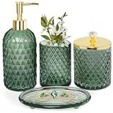 Haturi Glass Bathroom Accessories Set, Sage Green Bathroom Set, 4 Pcs