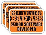 (x3) Certified Bad Ass Senior Software Developer Stickers | Cool Funny Occupation Job Career Gift Idea | 3M Sticker Vinyl Decal for Laptops, Hard Hats, Windows, Cars
