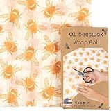 XXL Reusable Beeswax Wraps For Food - 14 x 55 in Roll | Cut to Size Bees Wax Wraps Reusable | Extra Large Beeswax Paper Sheet | Cute Bees Wax Roll for Food Wraps