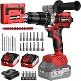 SundpeyPRO 1060In·lbs Cordless Drill Driver - 20+3 Torque Brushless Hammer Drill with 2 x 4.0Ah Battery & Fast Charger - 21V Electric Power Drills Set with 2 Speeds & 1/2 Inch Self-locking Metal Chuck