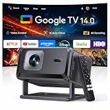 Portable Smart Projector [Bundled with Google TV Stick 14.0 & 4K Support & Dolby] with WiFi and Bluetooth HDR10,Ceiling Mini Movie Short Throw Projector Outdoor Auto Focus for Home Theater Bedroom