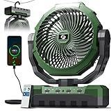 FRIZCOL 3-in-1 Camping Fan - Portable Fans Rechargeable - 24000mAh Battery Powered Fan(140Hrs) with Light & Remote for Indoor, Outdoor, Tent, Travel, BBQ, Fishing, Jobsite - Green