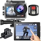 Hiicam Action Camera 4K60FPS 20MP with Touch Screen EIS Remote Control 131 FT Underwater Camera 5X Zoom Support Video&Photo Editing External Microphone Vlog Camera