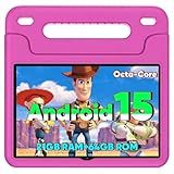 WXUNJA Android 15 Kids Tablet, 2025 Upgraded 10.1 Inch Tablets with Octa-core Processor, 6000mAh Battery, Kid Space, Parental Control,Pre-Loaded Kids Apps, 2.4/5GHZ Dual WiFi, Case Included, Red