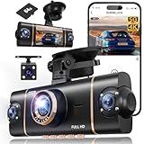 4 Channel 360° Dash Cam Front Rear Inside & Left Right, 4K+1080P*3 FHD Car Camera, 5GHz WiFi & App Control, 8 IR Lamps Night Vision, 24H Parking Mode, G-Sensor, Loop Recording, Includes 64GB SD Card