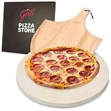 Hans Grill Circular Pizza Stone, 15 Inch Cordierite Stone with Wooden Peel