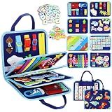 Esjay Toddler Busy Board Montessori Toys for Boys, Sensory Book Educational Activities for Learning Fine Motor Skills, Birthday Gifts for Boys Toddlers, Travel Toys for Airplane Car, Blue Dinosaur