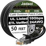 Jadaol Cat 6 Ethernet Cable 50ft, Outdoor&Indoor, Support Cat8/7 Network LAN Cable, Up to 10Gbps 24AWG RJ45 Cat6 Patch Cord (1Ft 3Ft 5Ft 10Ft 15Ft 20Ft 25Ft 30Ft 35Ft 50Ft 60Ft 75Ft 100Ft 150ft 200ft)