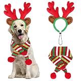 BWOGUE Dog Reindeer Elk Antlers Headband & Scarf Set, Dog Christmas Costume