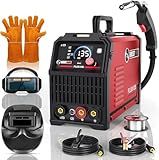 BESTMIG 135A MIG Welder - 3-in-1 Flux Core Welder, MIG/Lift TIG/Stick Welding Machine - Portable IGBT Inverter - 110V with Welder Helmet and Gloves (Red Black, MIG 135A Welder)