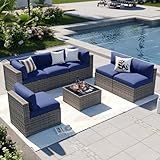Aoxun Patio Furniture Sets, 7-Piece Outdoor Patio Furniture with Thick Cushions, Wicker Outdoor Conversation Set Sectional Sofa for Backyard, Poolside, Garden