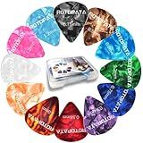 60 Pack Guitar Picks with Organizer Storage Box, 0.5 0.58 0.75 0.84 1.0 1.2mm Includes Thin Medium Heavy Thickness, Variety Colorful Celluloid Plectrums for Bass Electric Acoustic Guitars Ukulele