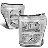 DNA MOTORING HL-OH-FSU13-CH-CL1 Chrome Housing Headlights Replacement Compatible with 11-16 F-250 / F-350 / F-450 / F-550 Super Duty