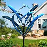 LimeHill Wind Spinner for Yard and Garden - Large Metal Kinetic Wind Sculptures for Outdoor Decorations (Blue Magnolia)