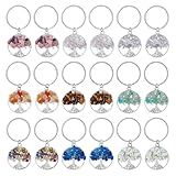 SUPERFINDINGS 36Pcs 9 Styles Tree of Life Keychain Natural Crystal Stones Handmade DIY Keychain Charm Pendant Gemstones Key Chain Charm for Handmade DIY Bag Charms Keyring