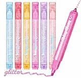 Glitter Highlighters, Sparkly Highlighters, Dual Tip Glitter Highlighter Assorted Colors, Cool Metallic Highlighters, Aesthetic Pink Sparkly Highlighter for Journal Planner, School Office Art Supplies