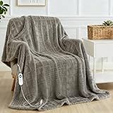 Heated Blanket Throw Electric Heating Blanket Waffle with 12 Heat Levels, Fast Heating Blanket with 1-12 Timer, Overheat Protection with ETL & FCC for Bed Home Office Sofa-Light Gray Throw(50"x60")