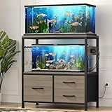 Heybly 20-29 Gallon Fish Tank Stand, Aquarium Stand with Drawer, Power Outlet, Heavy Duty Metal Frame, for Fish Tank, Turtle & Reptile Terrarium, 31.5" x 15.7" Top, 330lbs, Rustic Gray HAS001SG