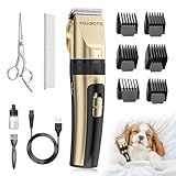 HEAPETS Dog Grooming Clippers, Low Noise, Electric Quiet, Adjustable Clipper Comb, Rechargeable Cordless Dog Hair Clippers for Dogs Cats Pets, Gold