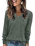 Sampeel Womens Long Sleeve Tops Casual V Neck Fall Teachers T Shirts Christmas Sweaters Winter Fashion Clothing Loose Fit 2025 Green M