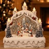 Christmas Snow Globe Lantern with Music & 6H Timer, Snowman Family Water Lantern with 5 Flameless Candle Lights, Swirling Glitter Snowfall, USB-A to Type-C or 3 AA Battery Powered Indoor Table Decor