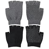 Skrfren 2 Pairs Yoga Gloves Pilates Gloves with Grips for Women Fingerless Non Slip Gym Glove for Workout Sport Pilates, Fitness, Exercise Black Grey