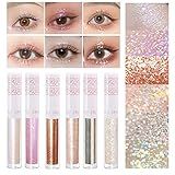 6Pcs Liquid Glitter Eyeshadow Eyeliner, Korean Makeup, Bling Under Eye Shadow, Shimmer Eye Make Up Valentine's Gift Set,Long Lasting,Quick Drying & Pigmented Loose Glitter Glue for Crystals Makeup