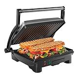 Chefman Panini Press Grill and Gourmet Sandwich Maker Non-Stick Coated Plates, Opens 180 Degrees to Fit Any Type or Size of Food, Stainless Steel Surface and Removable Drip Tray, 4 Slice, Black