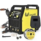 WELDPRO 140A MIG Welder 110/220V, 2026 Newest 5-in-1 Flux Core Welder, Synergic/Thickness Gasless MIG/Lift TIG/MMA/Spot Welding Machine, IGBT Inverter Welder with Large LED Digital Display, 2T/4T