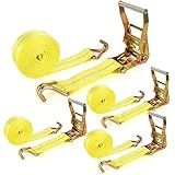 4 Pack 2 Inch Ratchet Straps Heavy Duty 20ft Tie Down Straps Ratchet with Double J Hook, 10000 LBS Break Strength, Cargo Ratchet Straps for Moving, Truck, Trailers, Motorcycles, Kayaks, Car Roof