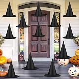 12 PCS Halloween Witch Hats, Black Hanging Witch Hats Porch Yard Decor