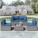 Shintenchi 5 Pieces Outdoor Patio Furniture Sets, Patio Sectional Sofa Couch, Gray PE Wicker Furniture Modular Patio Conversation Sets Patio Sofa with Washable Cushions & Table