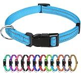 TagME Dog Collars for Small Dogs, Reflective Nylon Pet Collar with Quick Release Buckle, Small Dog Collar for Boys, Sky Blue, 3/8" Width