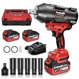SundpeyPRO Cordless Impact Wrench 1600Ft-lbs - 2100N·m High Torque Impact Gun with 2 * 4.0Ah Battery - 3/4 Inch Brushless Impact Driver with 3/4" to 1/2" Adapter & 5 Sockets & Case for Car Truck Home