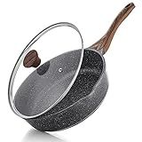 SENSARTE Nonstick Skillet, Deep Frying Pan 10/11/12-inch, Saute Pan with Lid, Stay-cool Handle, Healthy Stone Cookware Cooking Pan, Induction Compatible, PFOA Free (10-Inch/3.5QT)