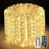 shineshine Rope Lights with Remote 300LED 50FT, IP67 Waterproof 8 Modes Timer Rope Lights for Outside Indoor, Bedroom Camping Garden House Party Pool Decorations (Warm White), HG-29V325