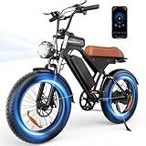 Electric Bike for Adults, 2500W Peak Motor 32 mph Off-Road Ebike, 48V 18.2Ah Removable Battery Up to 100 Miles, 20"x4" Fat Tire E-Mountain Bike with APP Control & Smart Location Tracking, Brown Black