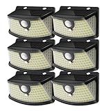Aootek New Solar Motion Sensor Lights 120 LEDs with Lights Reflector,270° Wide Angle, IP65 Waterproof, Step Lights for Front Door, Yard, Garage, Deck (Black, Daylight White, 6-Pack)