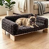 Veehoo Elevated Dog Bed Medium Size Indoor, Wood Furniture Style Dog Couch Sofa with Removable Washable Cover, Cute & Fluffy Large Cats Bed Furniture for Home