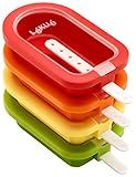 Lékué Set of 4 Stackable Popsicle Molds + Sticks & Lids | Homemade Freezer Ice Pops & Frozen Snacks | Flexible Platinum Silicone for Easy Fill & Unmold | Reusable & Dishwasher Safe| Multicolor