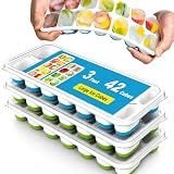 3 Pack Ice Cube Trays with Lid for Freezer, Flexible Silicone Bottom for Easy Release, Stackable Space-Saving Ice Molds, 1.2" Cubes Color-Coded (2 Green 1 Blue) for Juice, Coffee & Cocktails, BPA Free