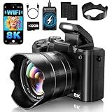 XNSIAKXA 8K Digital Cameras for Photography Autofocus 88MP WiFi Professional 16X Digital Zoom Photography Camera with Dual-Lens for YouTube with Lens Hood, Touch Screen, 2 Batteries & Charging Stand