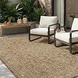 MontVoo-Outdoor Rug-Patio Rug 5x7 ft Polypropylene Indoor Outdoor Rugs Carpet for Patio Deck Balcony Porch, Textured Weave, Durable for High Traffic, Fade-Resistant, Vintage Medallion Neutral Brown