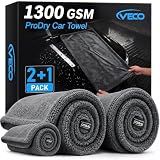 Veco 3-Piece Car Drying Towels, 1300GSM 70/30 Microfiber, Gray