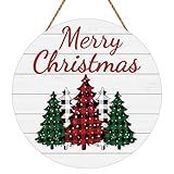 Christmas Decorations Indoor Door Decorations Wreaths for Front Door Hanger Merry Christmas Sign Wooden Buffalo Plaid Tree Wall Decor for Porch Wall Indoor Home Decor