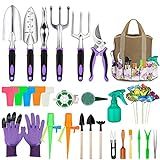 Tudoccy Garden Tools Set 83 Piece, Succulent Tools Set Included, Heavy Duty Aluminum Gardening Tools for Gardening, Non-Slip Ergonomic Handle, Durable Storage Tote Bag, Gifts for Men Women
