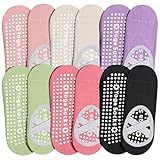 ihuan 6 Pairs Pilates Socks for women, Non-Slip Yoga Socks With Grip&Strap for Dance Barre Ballet Fitness Workout（5-9）