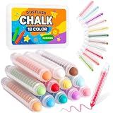 Dustless Chalk for Kids Indoor Chalkboard, 12 Colors Washable Sidewalk Chalk Set with Protective Box, Mess-Free for Drawing on Chalkboards Papers Sidewalks, Perfect for Toddlers Boys Girls Kids