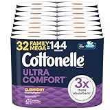 Cottonelle Ultra Comfort Toilet Paper with Cushiony CleaningRipples Texture, 32 Family Mega Rolls = 144 Regular Rolls (8 Packs of 4)