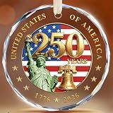 250 Anniversary USA Ornament, Crystal Glass Patriotic Christmas Ornament